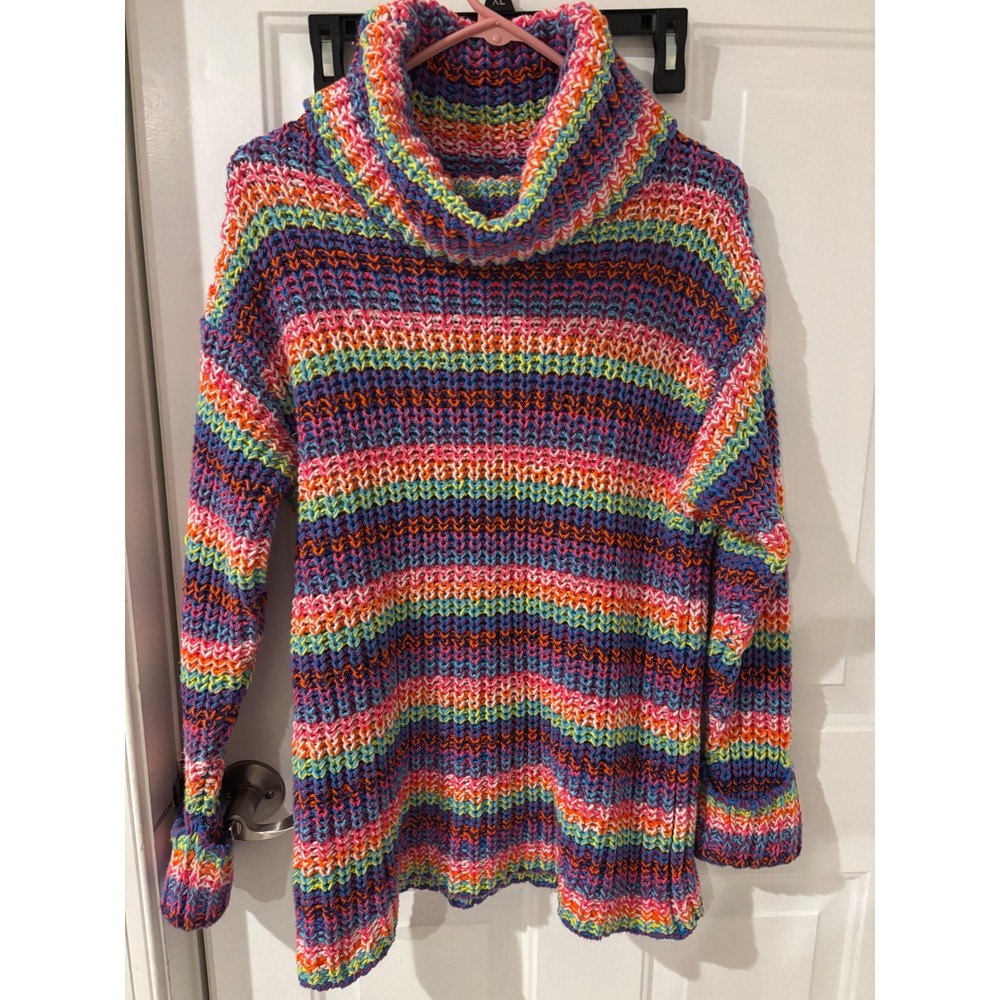 Forever 21 Multicolor Striped Knit Cowl Neck Sweater Pullover Sm‎